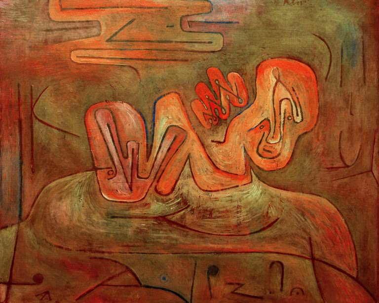 Kunstdruck „Katastrophe der Sphinx“ von Paul Klee mit abstrakter Darstellung einer Sphinx und surrealen Formen

