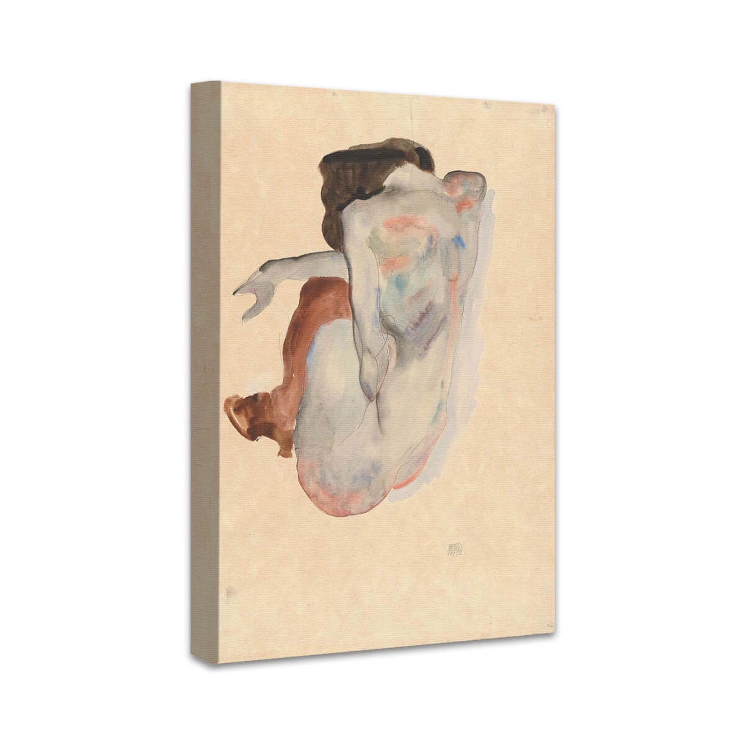 Kauernder Akt in Schuhen und schwarzen Strümpfen, Rückansicht | Egon Schiele