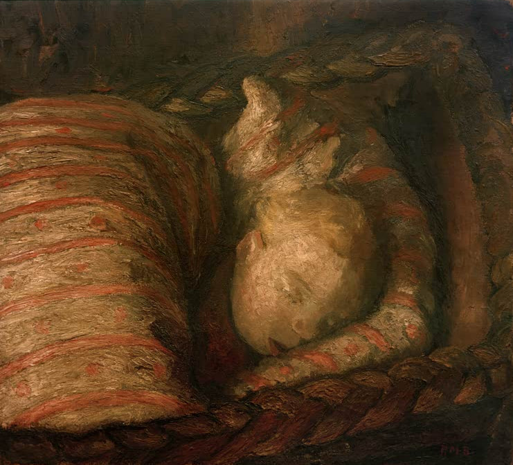 Kunstdruck „Kind in der Wiege“ von Paula Modersohn-Becker mit ruhiger Darstellung eines Kindes in schlichter Wiege
