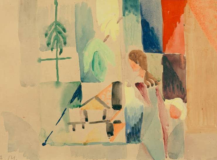 Kunstdruck des Gemäldes „Kinder am Gemüseladen II“ von August Macke. Hochwertig in Deutschland von Hand gefertigt, erhältlich als Poster oder Leinwand und optional gerahmt.