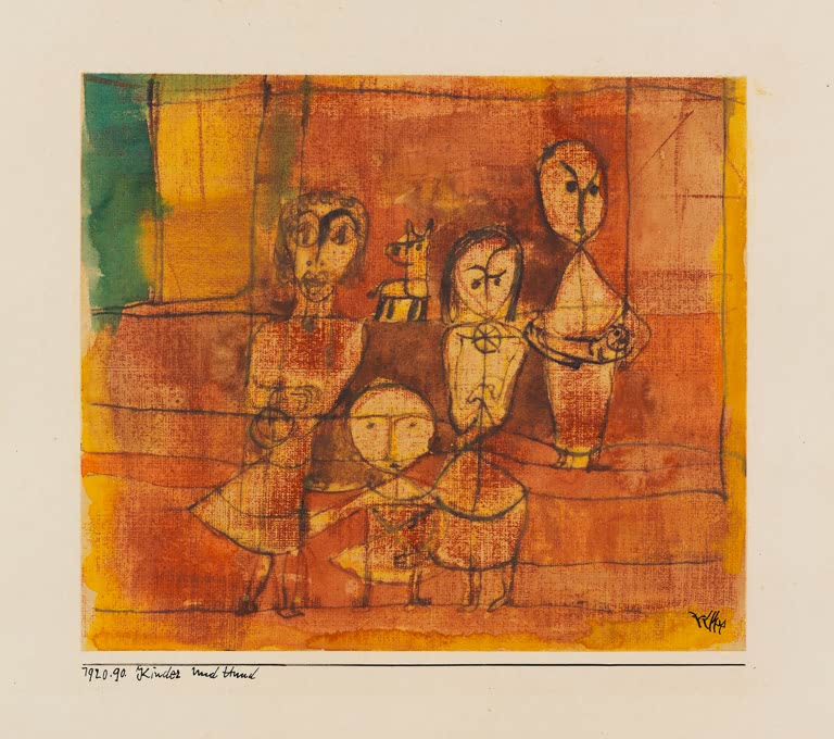 Kunstdruck „Kinder und Hund“ von Paul Klee mit abstrakter Darstellung von Kindern und einem Hund

