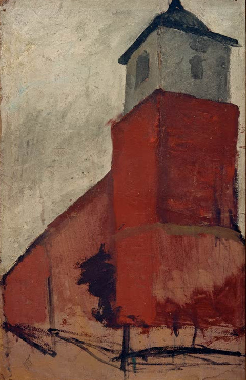 Kunstdruck von „Kirche in Worpswede“ von Paula Modersohn-Becker. Ausdrucksstarke Landschaftsdarstellung mit historischer Kirche, in Deutschland handgefertigt.