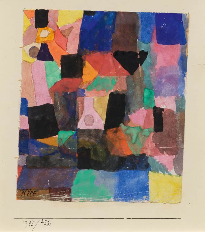 Kunstdruck „Kleine Landschaft, vorwiegend mit Farbfeldern“ von Paul Klee mit abstrakter Landschaft aus farbigen Flächen

