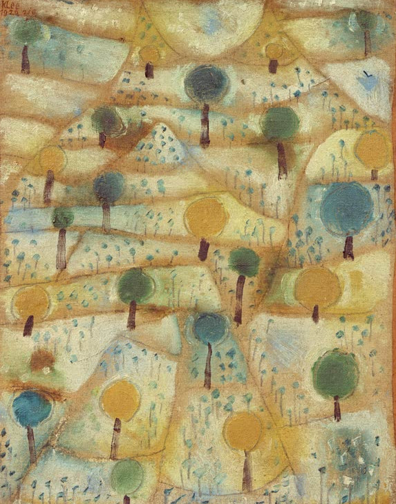Kunstdruck „Kleine rhythmische Landschaft“ von Paul Klee mit abstrakter Landschaft und rhythmisch angeordneten Formen und Farbflächen