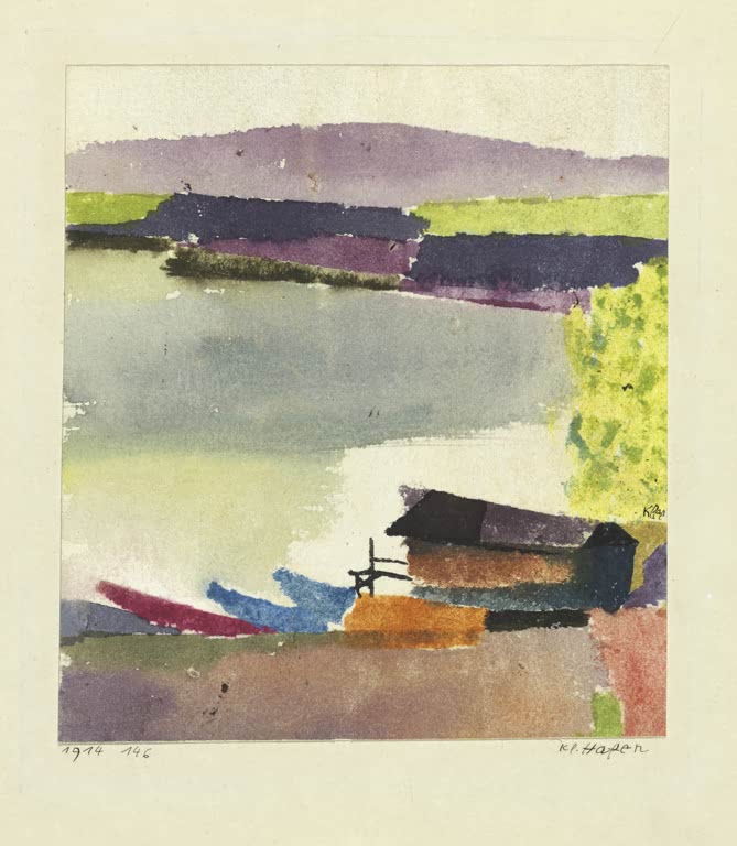 Kunstdruck „Kleiner Hafen“ von Paul Klee mit abstrahierter Hafenszene und geometrischen Formen