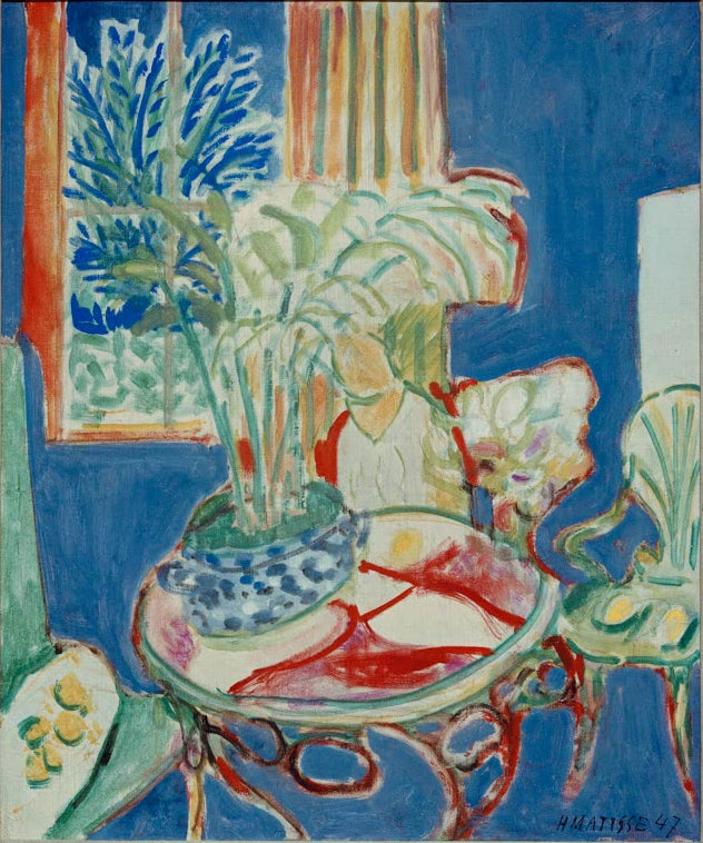 Kunstdruck des Gemäldes Kleines Interieur in Blau von Henri Matisse, handgefertigt in Deutschland als Poster oder Leinwand erhältlich
