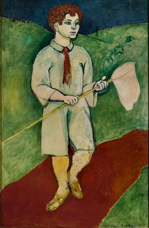Kunstdruck des Gemäldes „Knabe mit Schmetterlingsnetz“ von Henri Matisse – hochwertiger Kunstdruck, erhältlich als Poster oder auf Leinwand.