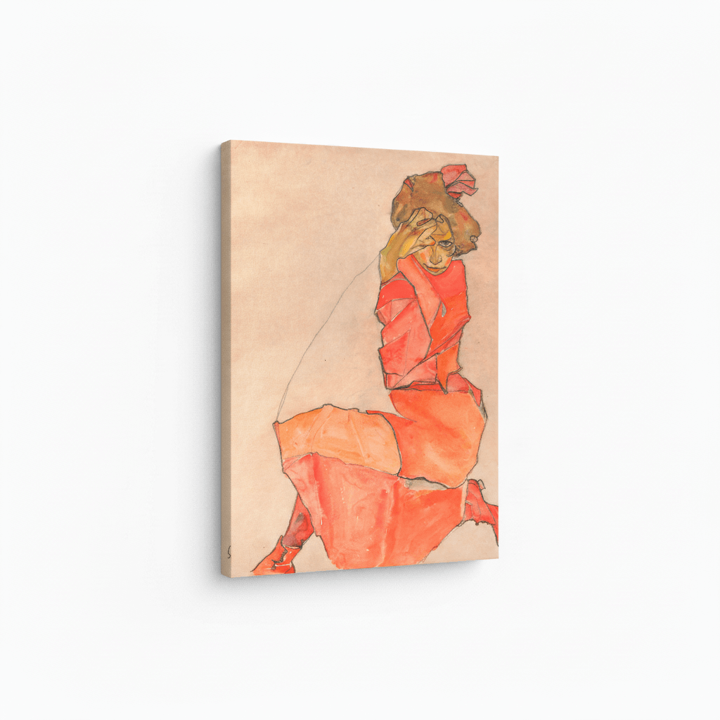 Kniende in orange-rotem Kleid | Egon Schiele