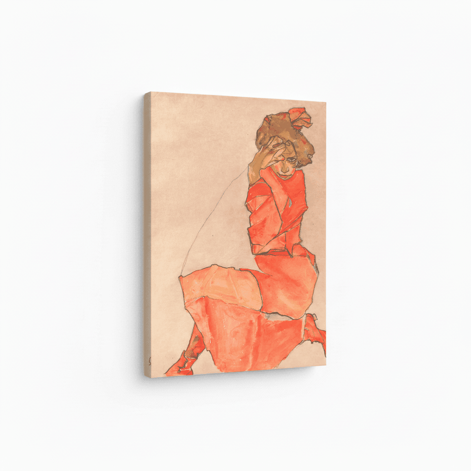 Kniende in orange-rotem Kleid | Egon Schiele