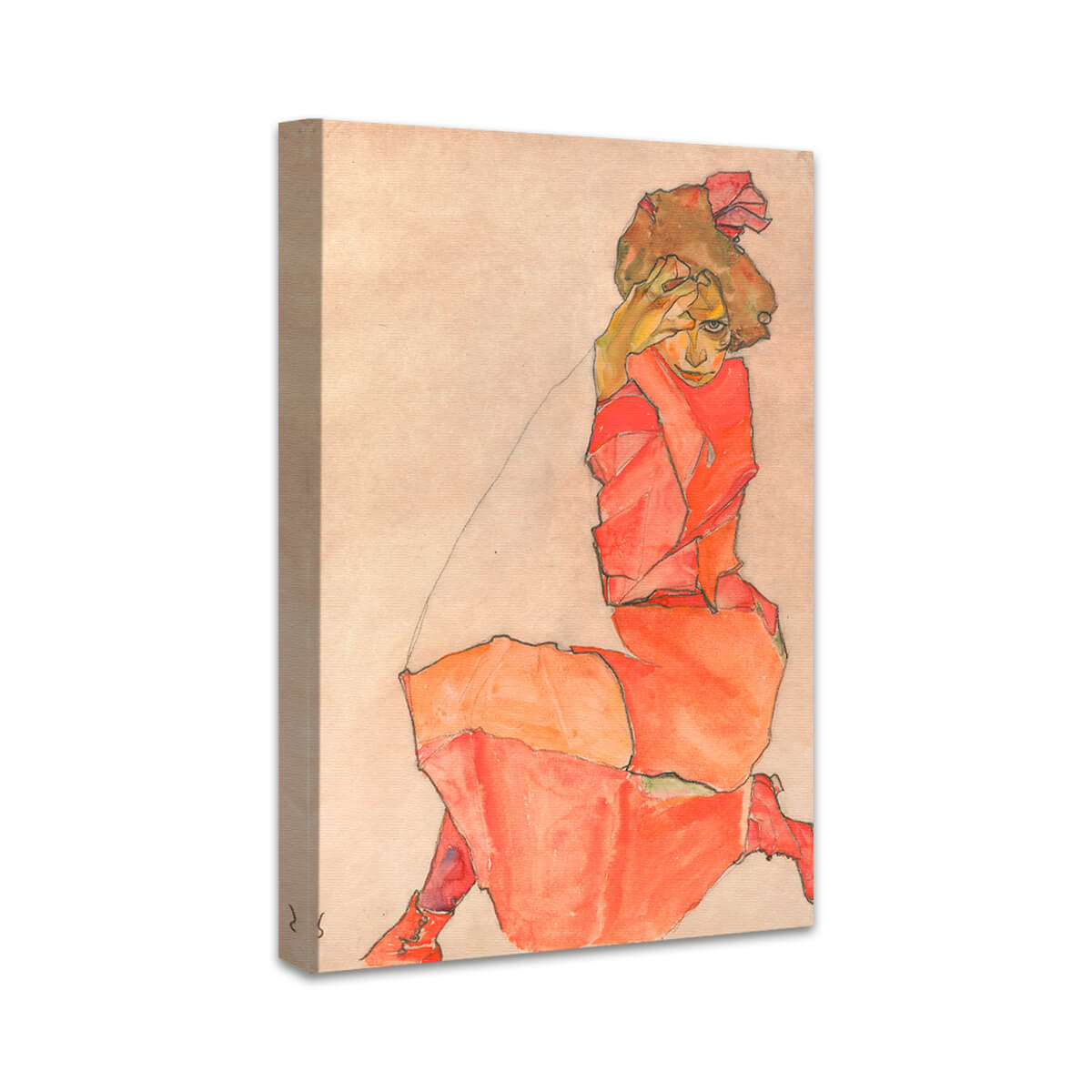 Kniende in orange-rotem Kleid | Egon Schiele