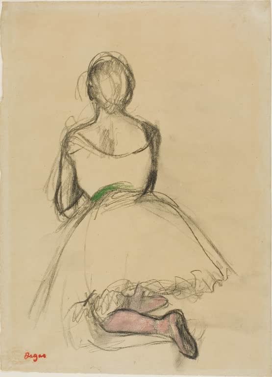 Kunstdruck von „Kniete Tänzerin von hinten gesehen“ von Edgar Degas, handgefertigt in Deutschland als Leinwand oder Poster erhältlich