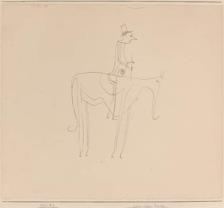 Kunstdruck „Komischer Reiter“ von Paul Klee mit abstrahiertem Reiter und Pferd in charakteristischer Farbgestaltung