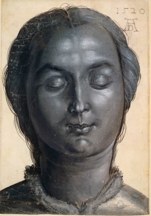 Kunstdruck des Gemäldes „Kopf einer Frau“ von Albrecht Dürer. Hochwertiger Fine-Art-Druck, in Deutschland per Hand gefertigt, erhältlich auf Leinwand oder als Poster.