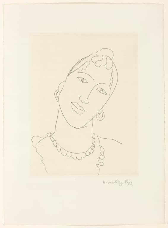 Kunstdruck von Henri Matisse: Kopf einer Frau in einer ausdrucksstarken künstlerischen Darstellung.