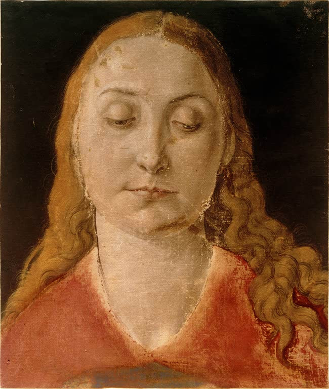 Kunstdruck von „Kopf einer Frau (Kopf der Madonna)“ von Albrecht Dürer. Detailreiche Renaissance-Studie eines weiblichen Kopfes mit feiner Linienführung, in Deutschland handgefertigt.