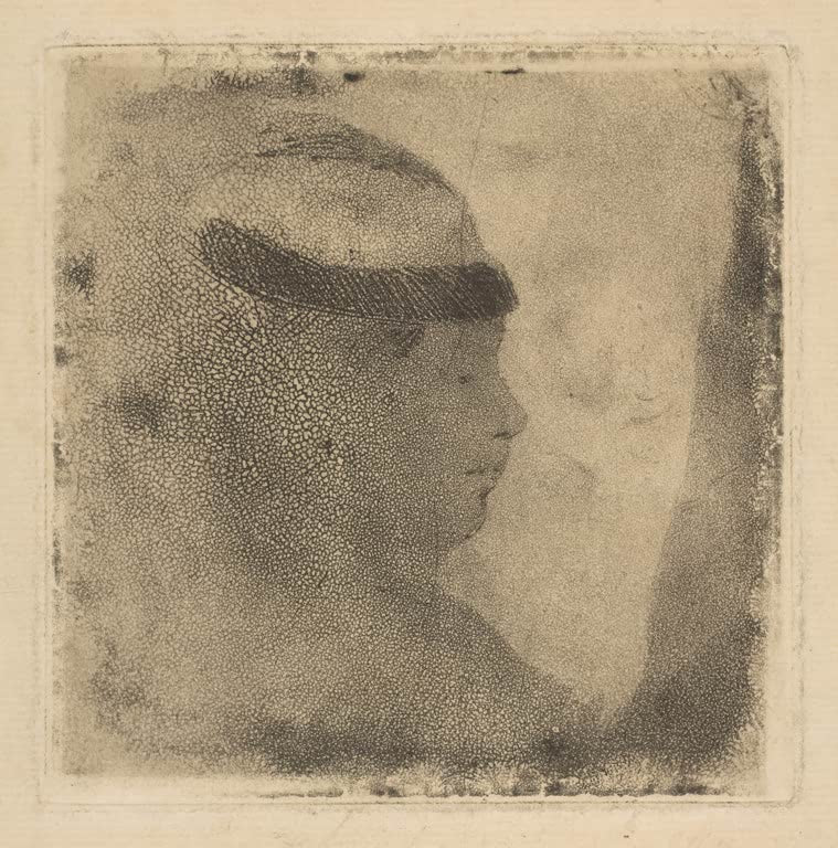 Kunstdruck des Gemäldes Kopf einer Frau im Profil von Edgar Degas mit der Darstellung eines weiblichen Kopfes in Seitenansicht.