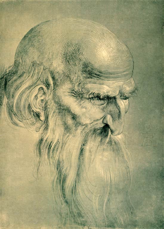 Kunstdruck des Gemäldes „Kopf eines Apostels“ von Albrecht Dürer. Hochwertiger Fine-Art-Druck, in Deutschland per Hand gefertigt, erhältlich auf Leinwand oder als Poster.