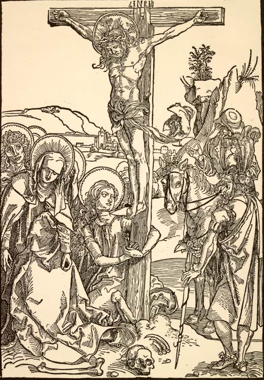 Kunstdruck „Kreuzigung Christi“ von Albrecht Dürer mit detailreicher biblischer Kreuzigungsszene