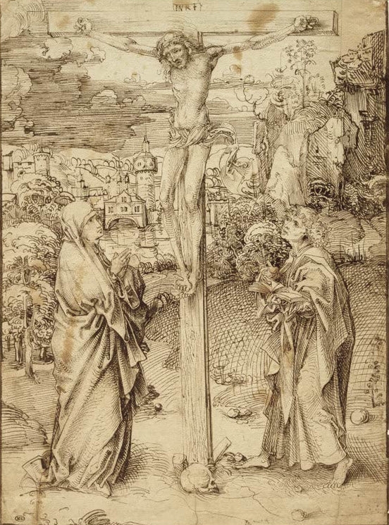 Kunstdruck „Kreuzigung Christi mit Maria und Johannes“ von Albrecht Dürer mit klassischer Passionsszene
