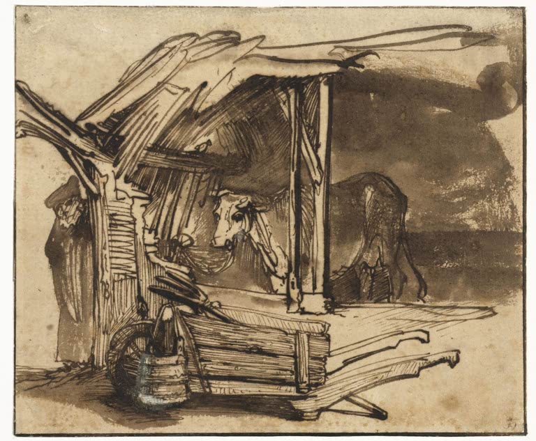 Kunstdruck „Kuh im Stall“ von Rembrandt van Rijn