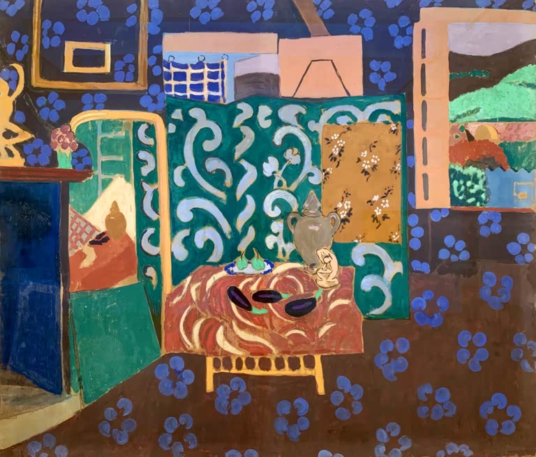 Kunstdruck des Gemäldes "Interieur mit Auberginen" von Henri Matisse