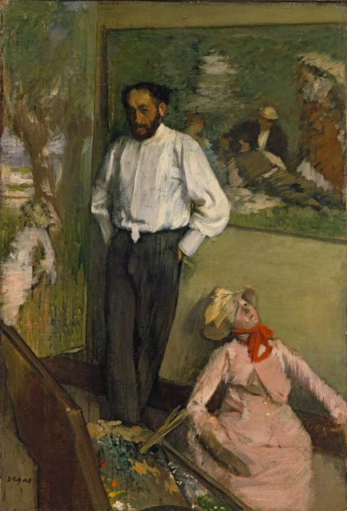 Kunstdruck von L'Homme et le pantin von Edgar Degas mit einer ausdrucksstarken Szene und charakteristischer Darstellung menschlicher Figuren.