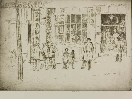 Läden in Chinatown von Bror Julius Olsson Nordfeldt als Kunstdruck, handgefertigt in Deutschland, erhältlich als Poster oder Leinwand.