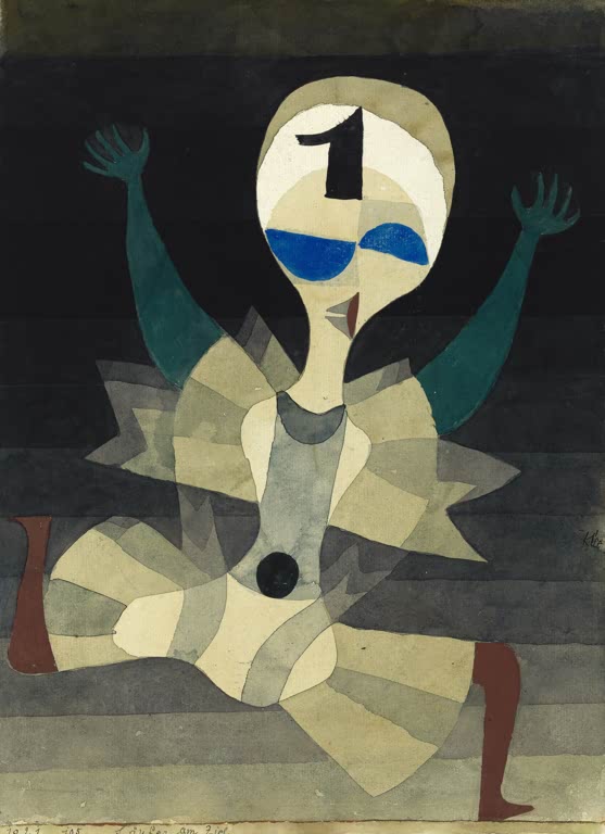 Kunstdruck „Läufer am Ziel“ von Paul Klee mit abstrahierter Läuferfigur und dynamischer Farbgestaltung