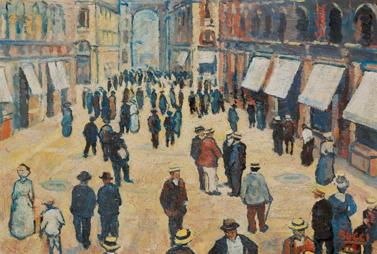 Kunstdruck „La Galleria di Milano“ von Anselmo Bucci mit Blick in die Mailänder Galerie