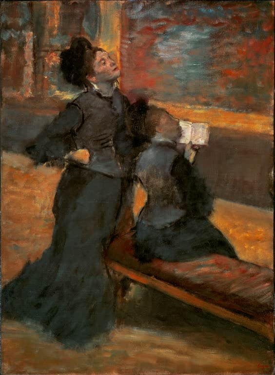 Kunstdruck des Gemäldes „La Visite au musée“ von Edgar Degas, detailgetreu reproduziert und in Deutschland von Hand gefertigt.