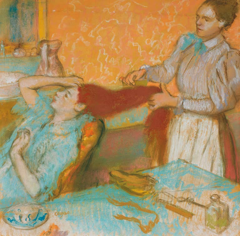Kunstdruck von „La coiffure“ von Edgar Degas, handgefertigt in Deutschland als Leinwand oder Poster erhältlich