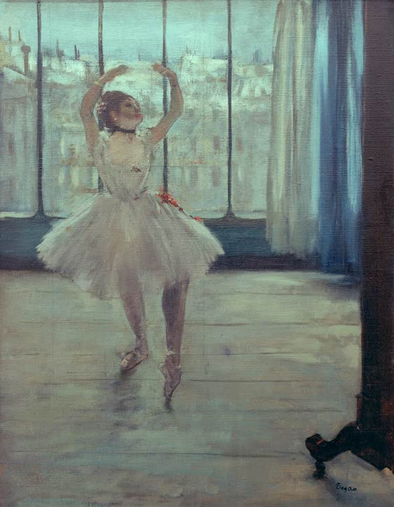 Kunstdruck von „La danseuse chez le photographe“ von Edgar Degas, handgefertigt in Deutschland als Leinwand oder Poster erhältlich