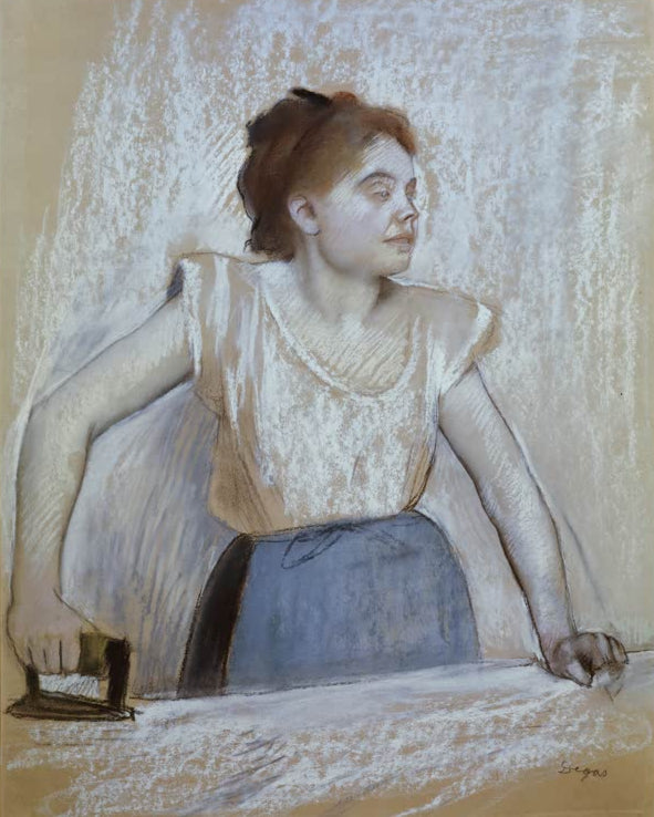 Kunstdruck des Gemäldes „La repasseuse“ von Edgar Degas, detailgetreu als Kunstdruck umgesetzt und in Deutschland von Hand gefertigt.