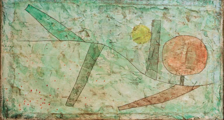 Kunstdruck „Landschaft am Anfang“ von Paul Klee mit abstrakter Landschaft und geometrischen Formen

