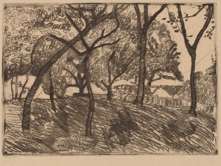 Kunstdruck „Landschaft mit Bäumen“ von Paula Modersohn-Becker mit ruhiger Naturdarstellung und klarer Formensprache
