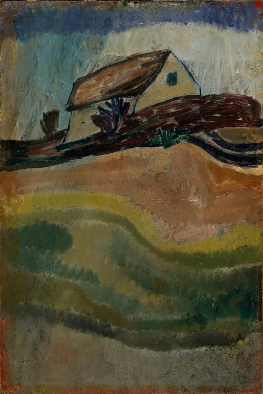Kunstdruck „Landschaft mit Bäumen, Weg und Wiese, Burghausen“ von Paul Klee mit Bäumen, Weg und Wiese