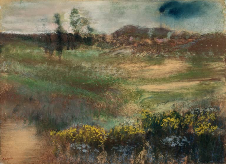 Kunstdruck des Gemäldes „Landschaft mit Schornsteinen“ von Edgar Degas, detailgetreu umgesetzt und hochwertig in Deutschland produziert.