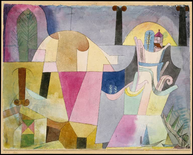 Kunstdruck „Landschaft mit schwarzen Säulen“ von Paul Klee, handgefertigt in Deutschland