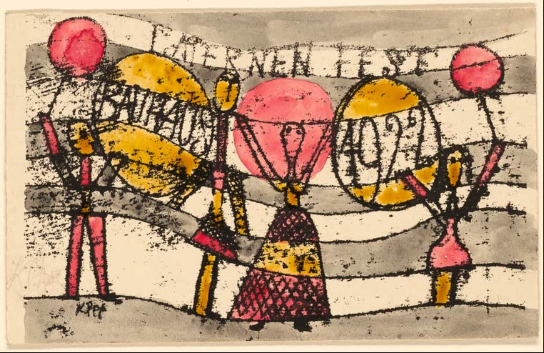 Kunstdruck des Gemäldes „Laternenfest, Bauhaus“ von Paul Klee – hochwertige Reproduktion eines farbenfrohen Kunstwerks mit abstrakter Komposition.