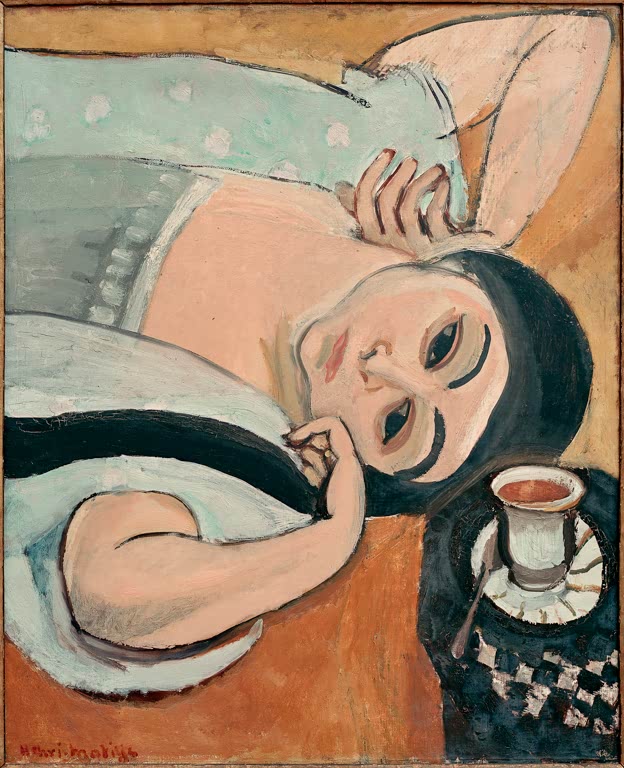 Kunstdruck des Gemäldes „Laurette mit Kaffeetasse“ von Henri Matisse, erhältlich als Poster oder Leinwand, optional gerahmt, in Deutschland von Hand gefertigt.