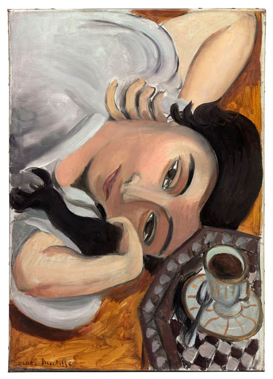 Kunstdruck „Laurette mit einer Tasse Kaffee“ von Henri Matisse mit einer stilisierten Porträtdarstellung