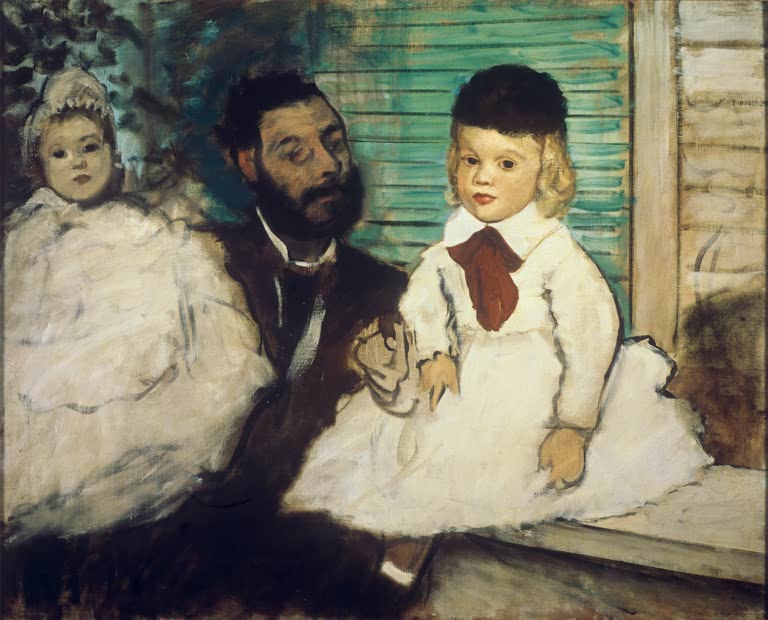 Kunstdruck des Gemäldes „Le Vicomte Ludovic Lepic et ses filles“ von Edgar Degas, detailgetreu als Kunstdruck umgesetzt und in Deutschland von Hand gefertigt.
