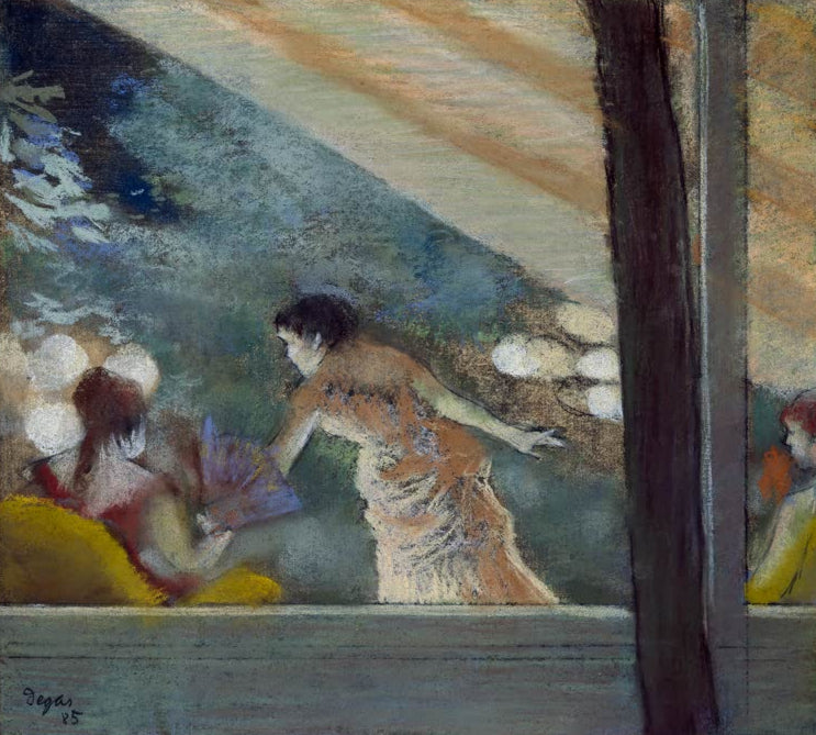 Kunstdruck des Gemäldes „Le café concert aux ambassadeurs“ von Edgar Degas mit einer lebendigen Café-Concert-Szene in Paris. Erhältlich als Poster oder Leinwand.