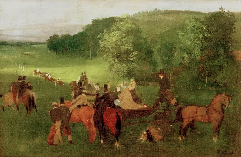 Kunstdruck des Gemäldes „Les Courses“ von Edgar Degas, detailgetreu als Kunstdruck umgesetzt und in Deutschland von Hand gefertigt.