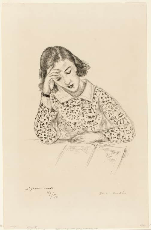 Kunstdruck „Lesendes Mädchen“ von Henri Matisse mit einer stilisierten Darstellung eines lesenden Mädchens