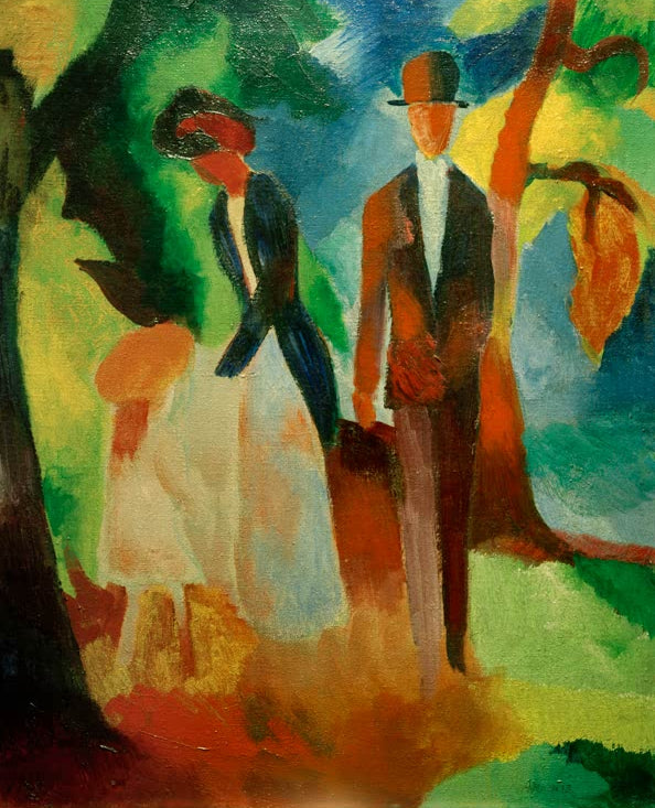 Kunstdruck des Gemäldes „Leute am blauen See“ von August Macke. Hochwertig in Deutschland von Hand gefertigt, erhältlich als Leinwand oder Poster und optional gerahmt.