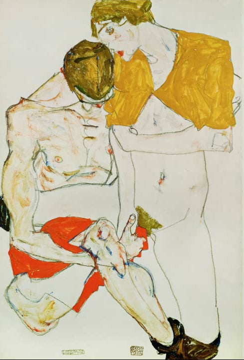 Kunstdruck von „Liebespaar“ von Egon Schiele mit inniger Darstellung zweier eng umschlungener Figuren