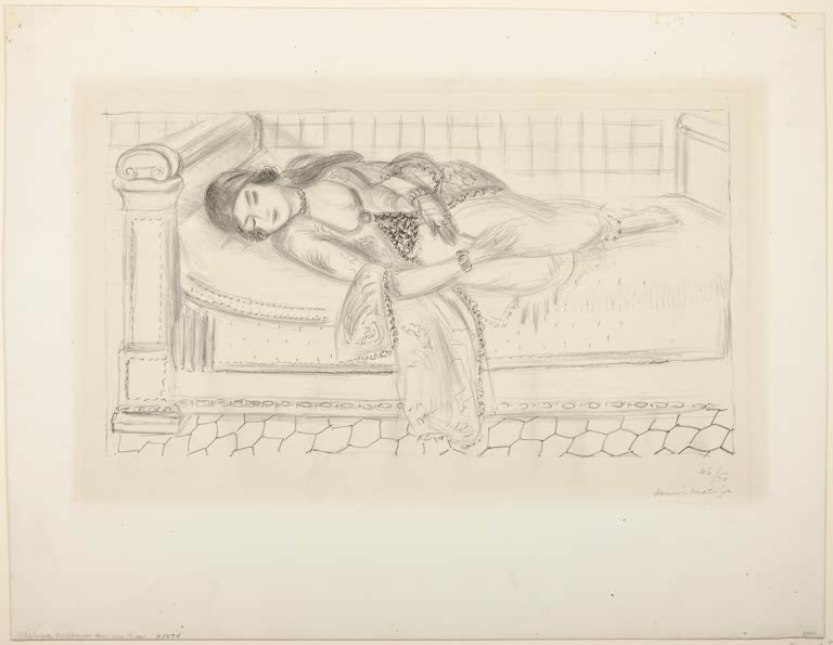 Kunstdruck von Henri Matisse: Liegende Figur in einer ausdrucksstarken, dekorativen Komposition.