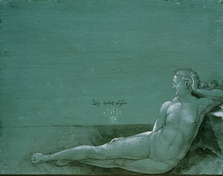 Kunstdruck des Motivs „Liegender Akt“ von Albrecht Dürer in hochwertiger Druckqualität. Erhältlich als Poster oder auf Leinwand, optional auch gerahmt.