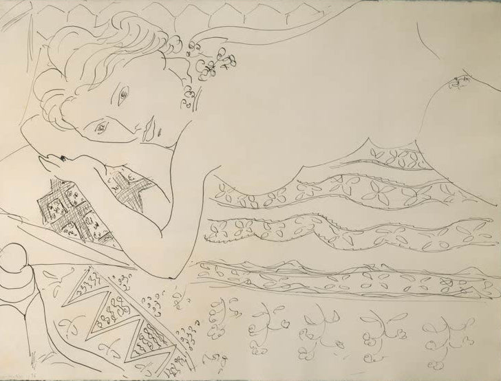 Kunstdruck des Gemäldes „Liegender Akt“ (1935) von Henri Matisse, erhältlich als Leinwand oder Poster, optional gerahmt, in Deutschland von Hand gefertigt.